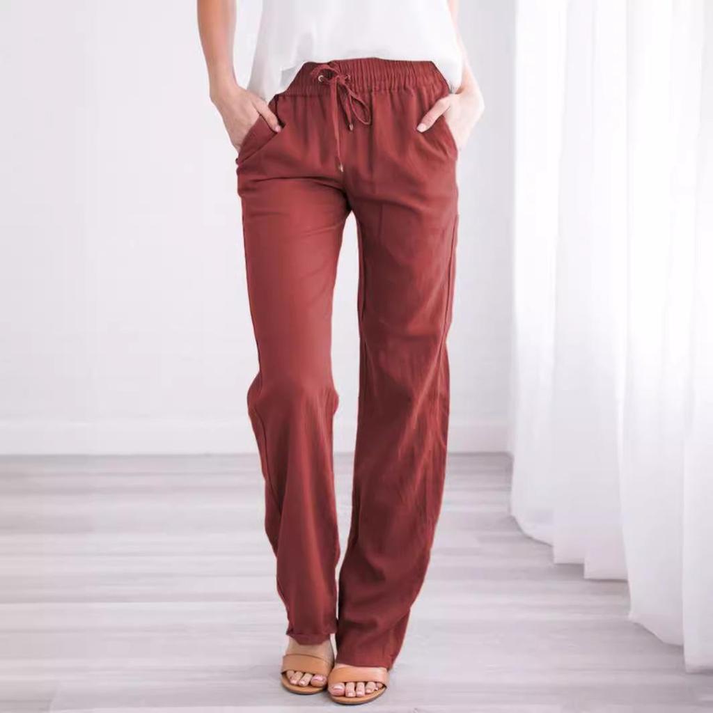 Women Cotton Linen Trousers Spring Summer Straight Baggy Pants for Lady Casual Wide Leg Pants Women