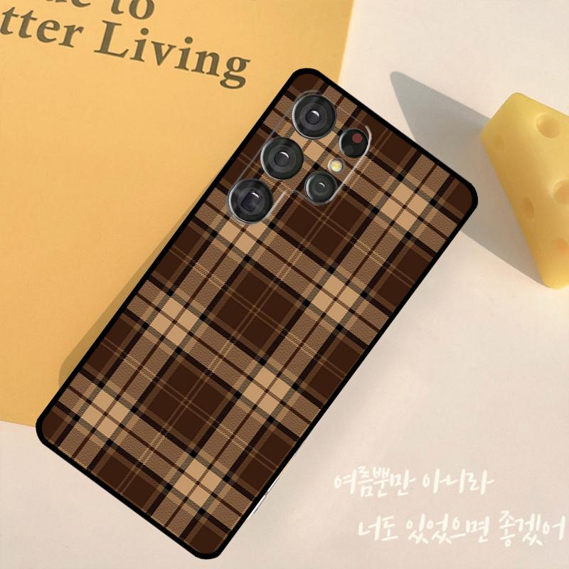 Brown Plaid Phone Case For Samsung Galaxy S24 S25 Ultra S9 S10 S20 S22 S21 Plus S23 FE Back Cover Shell
