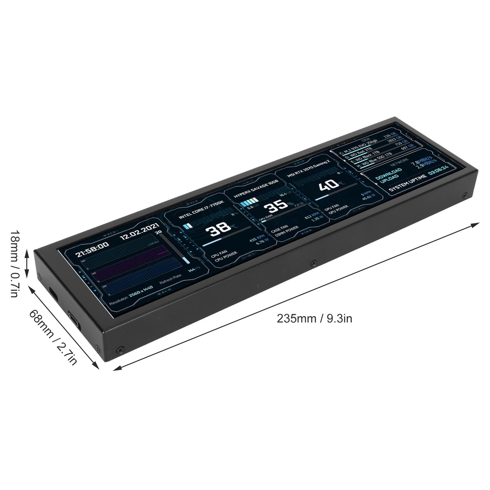 

8,8-дюймовый монитор температуры компьютера 1920x480 60 Гц для AIDA64 CPU GPU SSD Монитор температуры данных для Raspbe