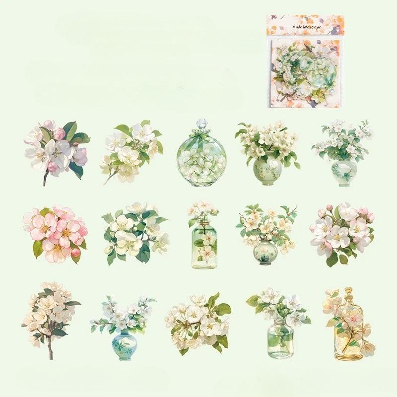 15pcs Floral Patterns Kawaii Creative Plant Stickers Pack Hand Tent DIY Stick Labels Scrapbooking Material Junk Journal Supplies