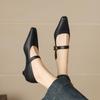 Krazing Pot Microfiber Square Toe Thick Med Heels Spring Summer Shoes Big Size 43 Metal Buckle Women Office Lady Pumps