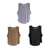 Women Vest Solid Color Loose Fit Sleeveless Tops Round Neck Mesh Yarn Splicing Thin Yoga Sport Tops Daily Wear