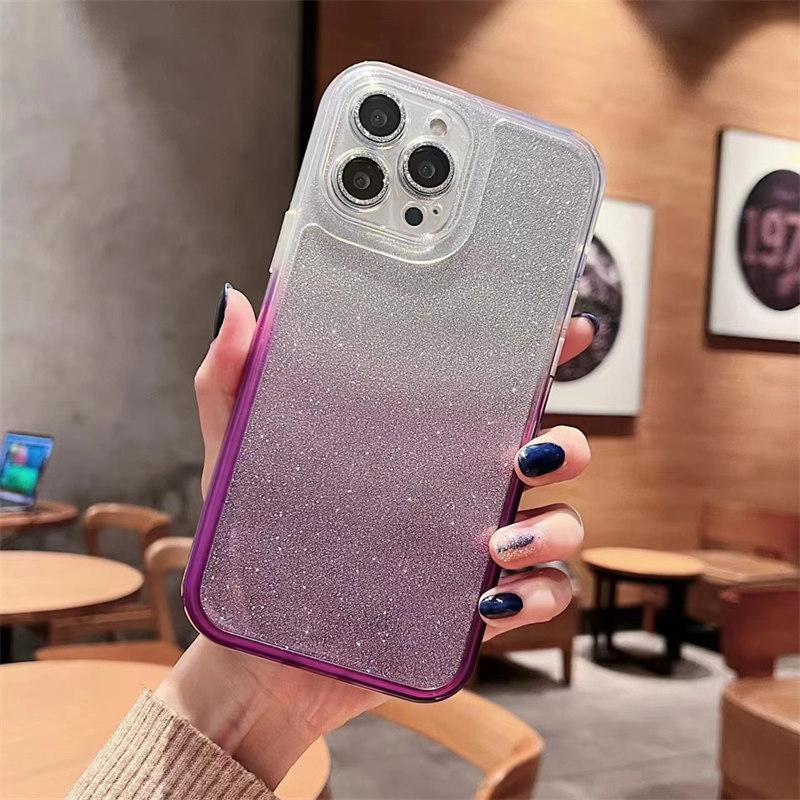 

Роскошный чехол 2-в-1 с блестящей бумагой градиентного цвета для iPhone 15 Pro Max 14 13 12 Pro 11, полное покрытие с блестящей пленкой для линз iPhone 11 фиолетовый