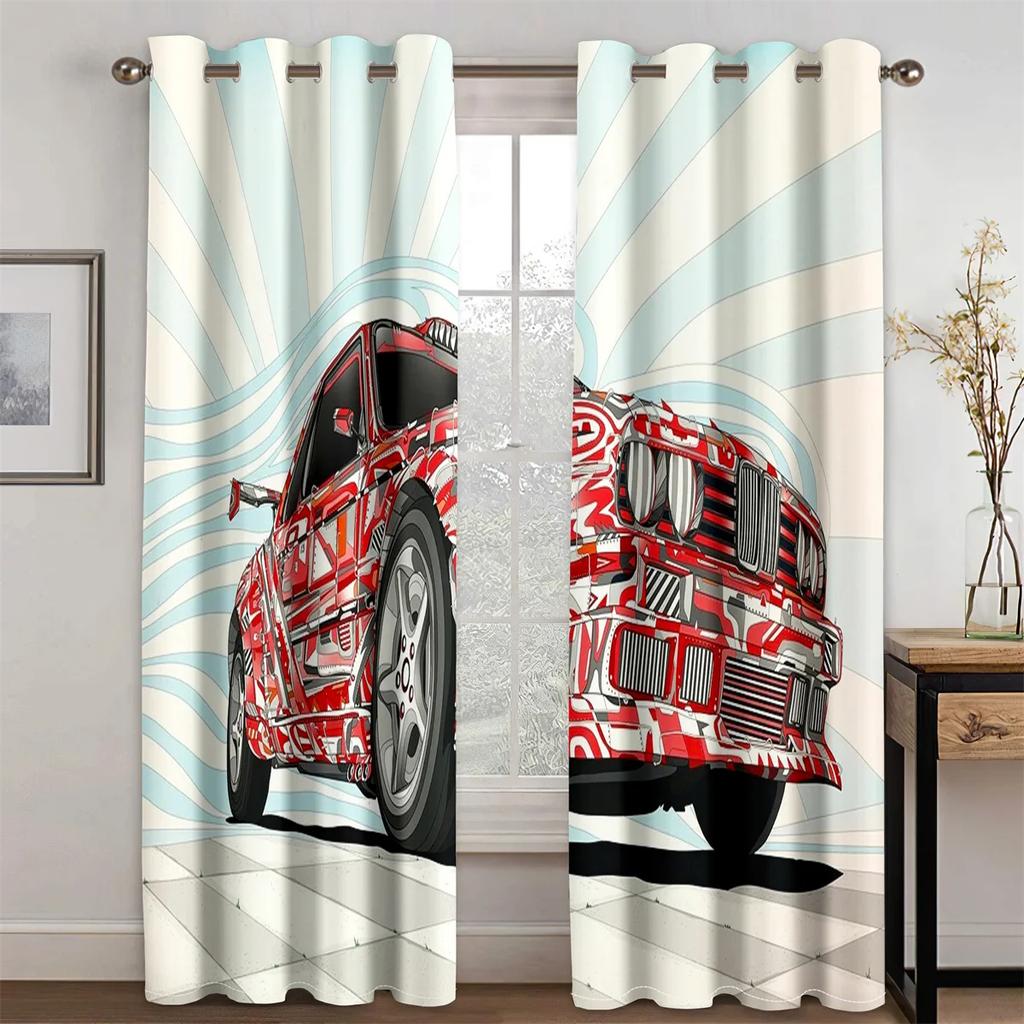 Komiksové Závodní Auto Cool Tištěné 3D Moderní Zatemňovací Závěsy Okenní Závěsy pro Dítě Dívku Obývací Pokoj Ložnice 2 Kusy
