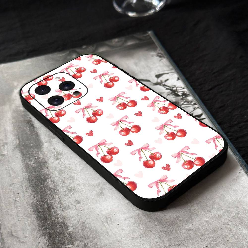 Cherry Phone Case Black Silicone Soft Shell For IPhone 17 16 15 14 13 12 11 Air Pro Max Plus Hot Sale