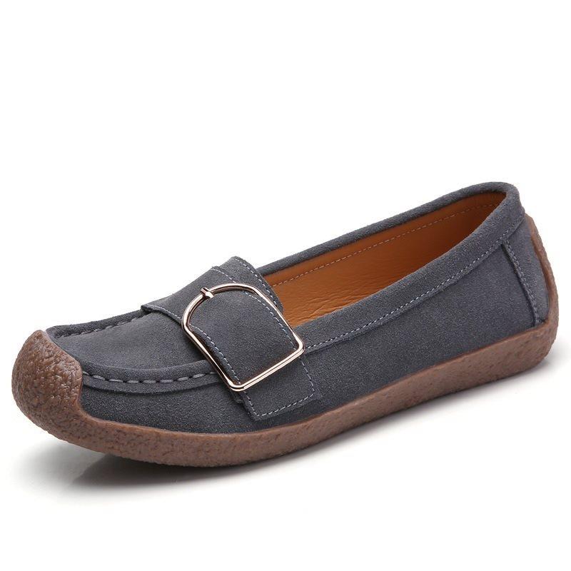

Весна и осень Новые женские туфли Анти-бархатные кожаные туфли Bean Shoes Snail Shoes Большие одинарные туфли на плоской подошве Туфли для мам среднего и пожилого возраста 42 серый