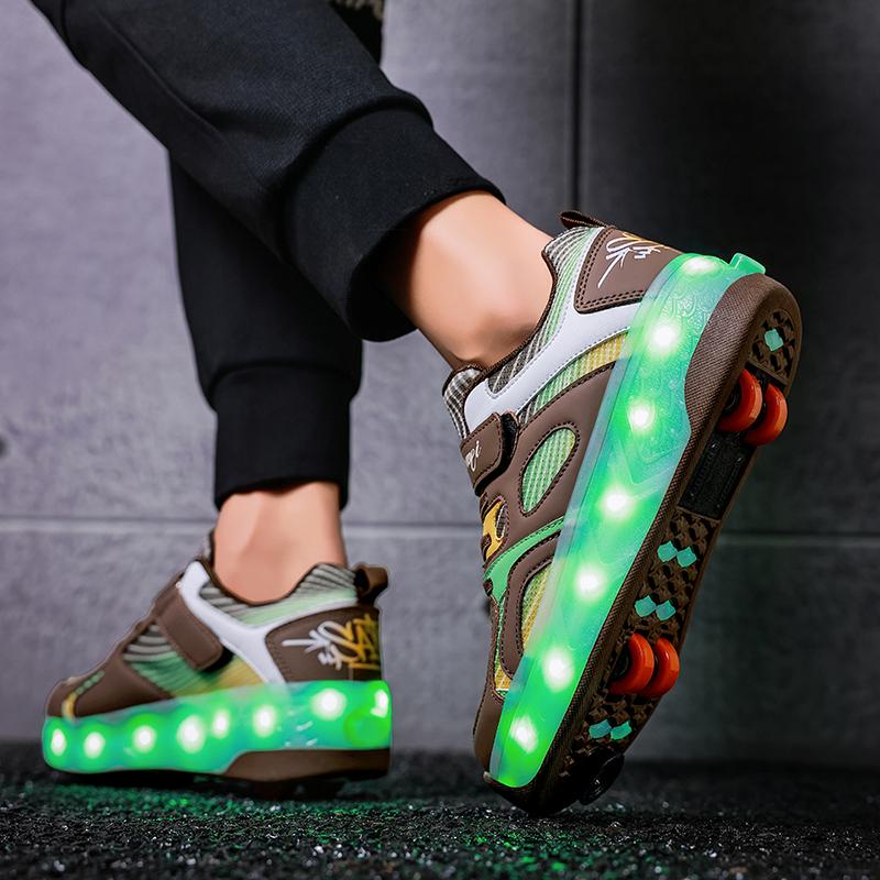 Kid's Luminous Sneakers Led Light Shoes Children's /Boys /Girls USB Charging Glowing Wheels Parkour Roller Skate Shoes