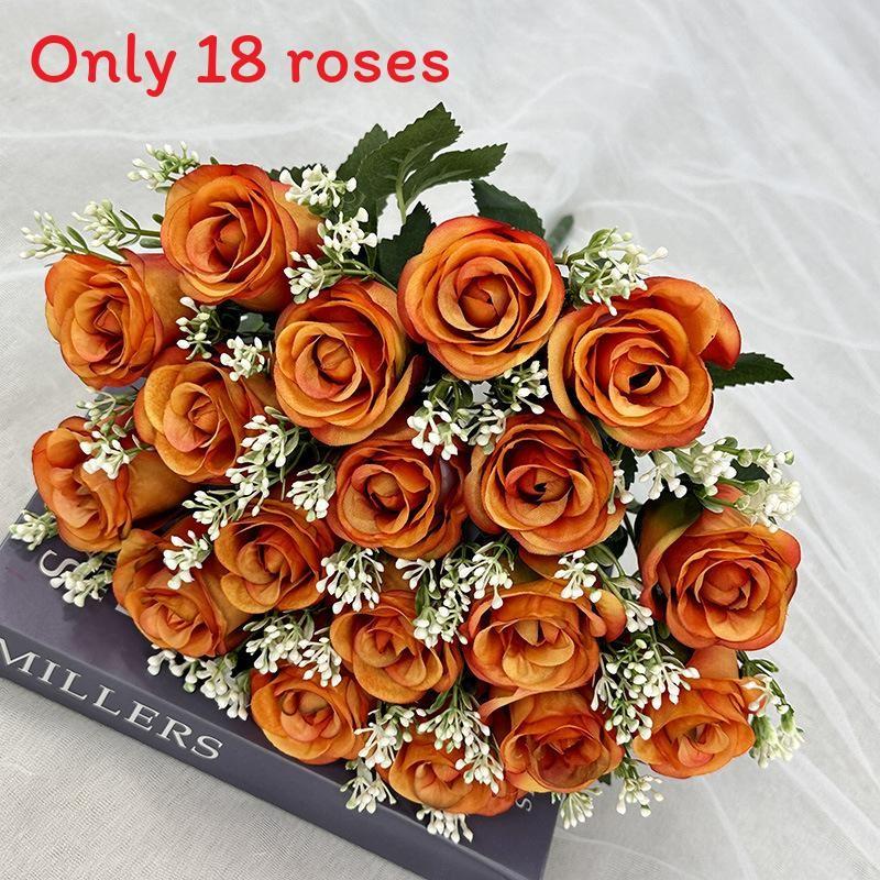 18 Heads Artificial Rose Flower Cluster For Hotel Lobby And Wedding Celebration