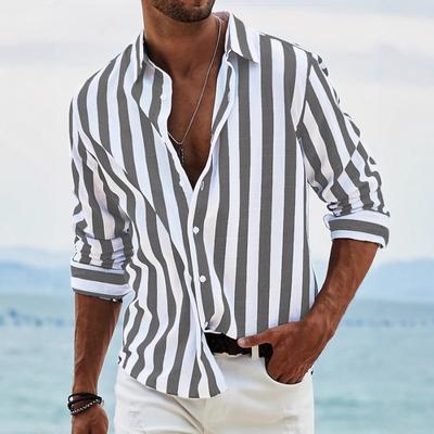 New Spring Autumn Men's Fashion Casual Striped Loose Long-sleeved Shirt Outfit Elegante Hombre