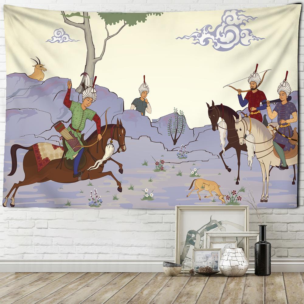 Stará kultura Tištěná Hippie Tapiserie Nástěnná Krytina Domácí Dekorace Vintage Tapiserie Středověký Válečník Tapiserie Nástěnná Závěsná