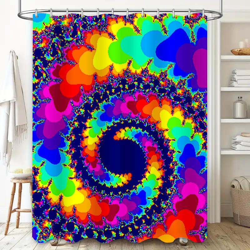 Brightly Colored Swirl Shower Curtain for Bathroom Decoration Multicolor Floral Pattern Waterproof Fabric Bath Mat Cover with Ho
