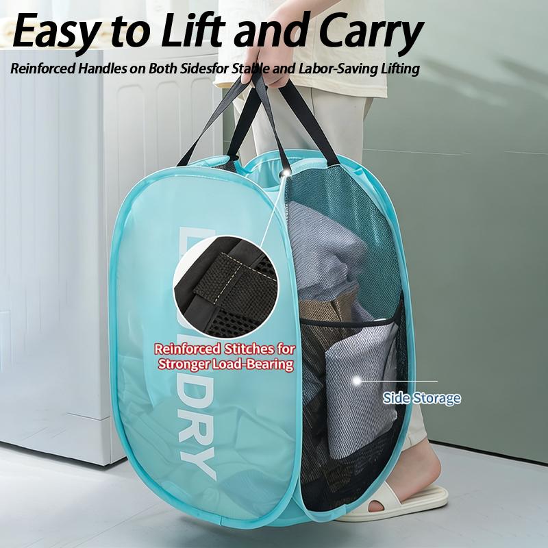 Portable Mesh Pop Up Laundry Hamper Wide Opening Breathable Collapsible Space-Saving Laundry Basket