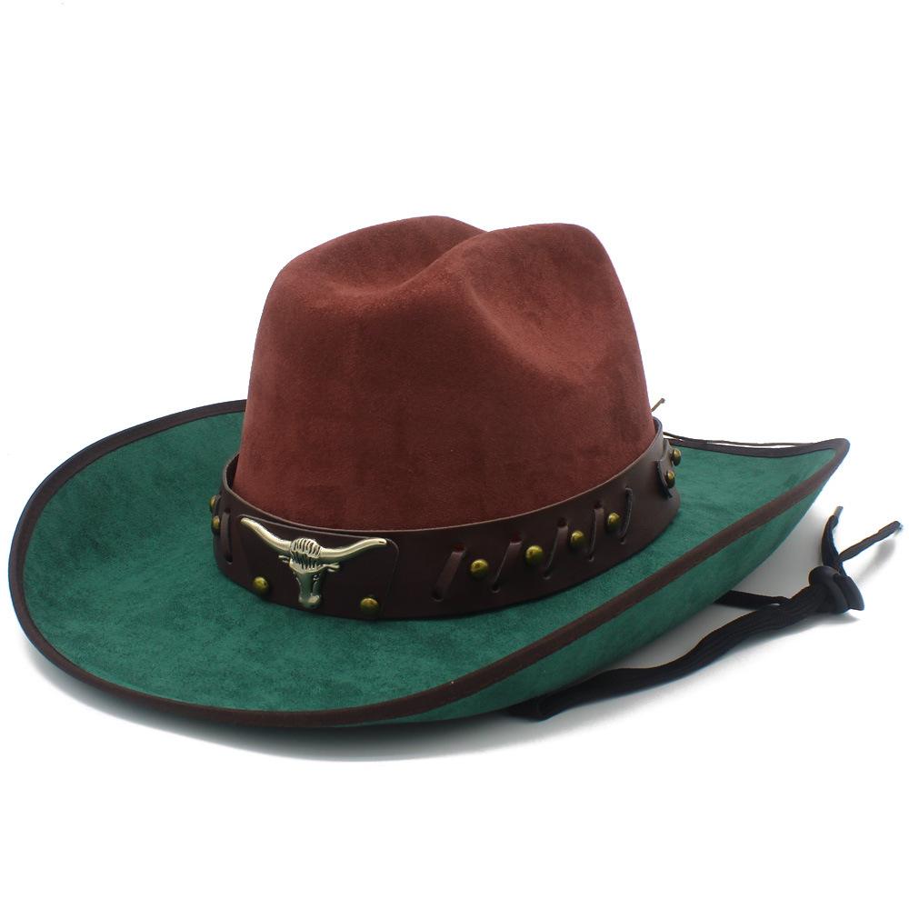 Fashion Strict Selection, High-quality Suede, Western Cowboy Hat, Personalized Contrasting Color, Bull Head Sunscreen, Sun Hat, Big-brimmed Top Hat