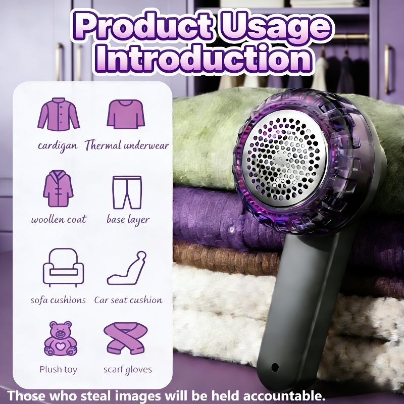 

Portable Electric Lint Remover- Fluff Remover, Lint Collector, Hair Remover, Fluff Remover for Clothing, Bedding, Carpets, Sofas фіолетовий