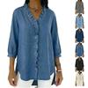 Modisches Lässiges Damen Denim V-Ausschnitt Rüschen Hemd Top