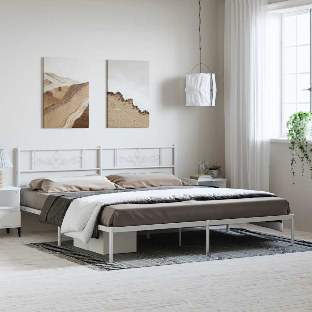 Metal Bed Frame with Headboard White 183 x 213 cm