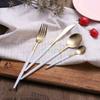JANKNG 4 Pcs/Lot White Handle Gold Stainless Steel Dinner Set Luxury Cutlery Set Matte Knife Fork TeaSpoon Dinnerware Tableware
