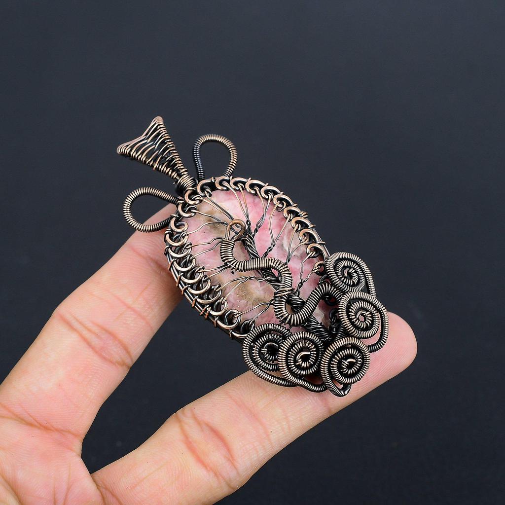 Rhodochrosite Jewelry, 999 Copper Wire Wrapped Pendant, Handmade Gemstone Jewelry Pendant, For Memorial Day