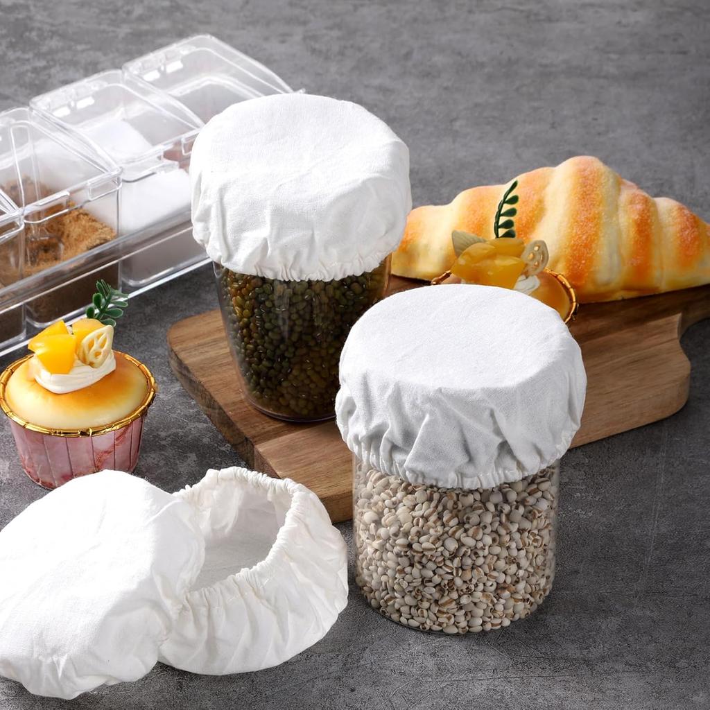 4 Pack Sourdough Jar Cover, Reble Sourdough Starter Jar Cover Cloth Fits Jars 3-4 Inch Cotton Bread Fermentation Container Tops Elastic Breathable