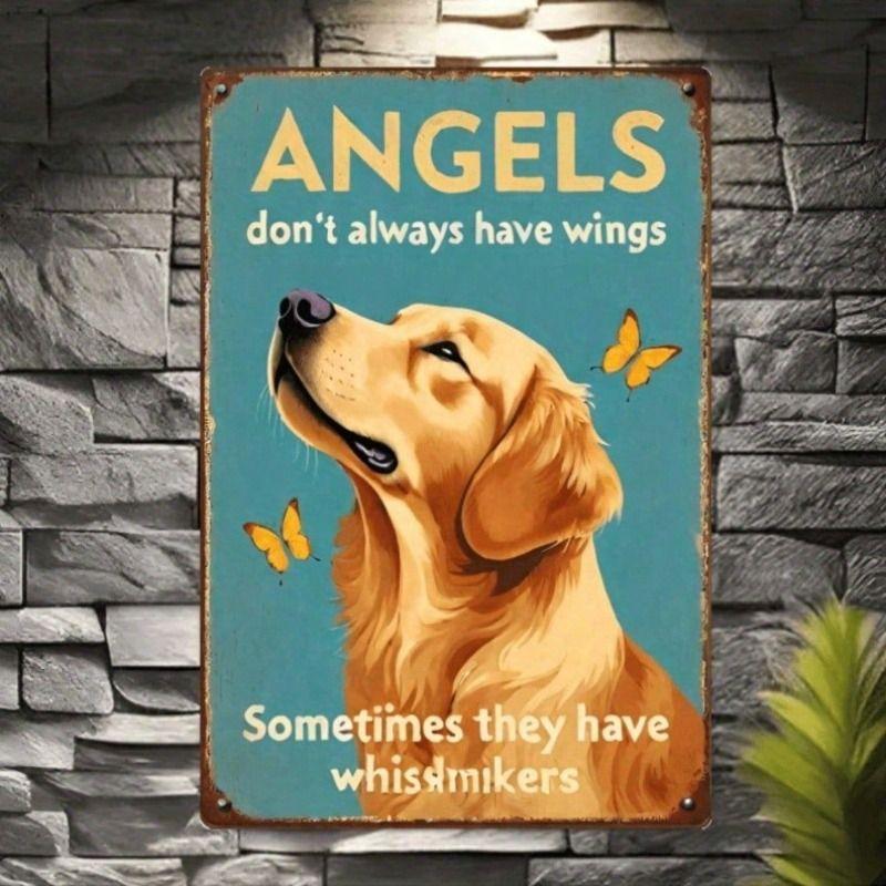 Tin Sign Vintage Angel Gold Wall Art
