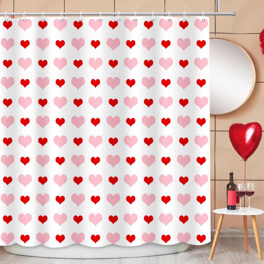 Cute Valentine'S Day Shower Curtain Funny Abstract Modern Hearts Bathroom Curtain Romantic Waterproof Polyester Shower Curtain