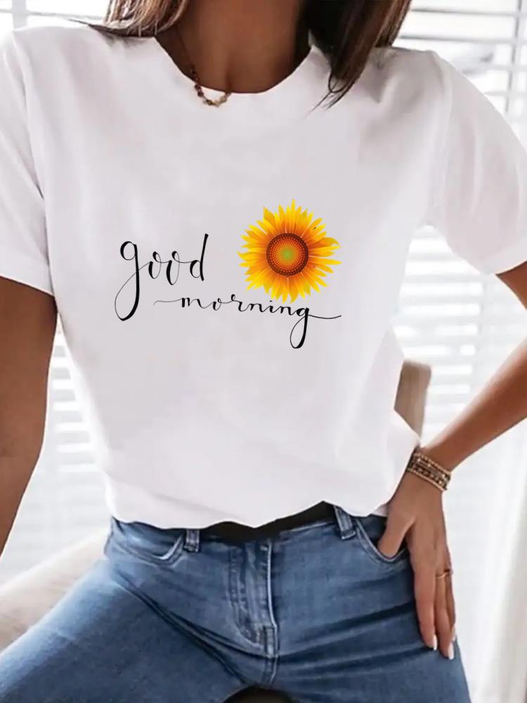 (Asian Size) love heart flower cute Print Female Clothing T Shirt Women Fashion Tee Top Woman Short Sleeve Graphic T-shirts