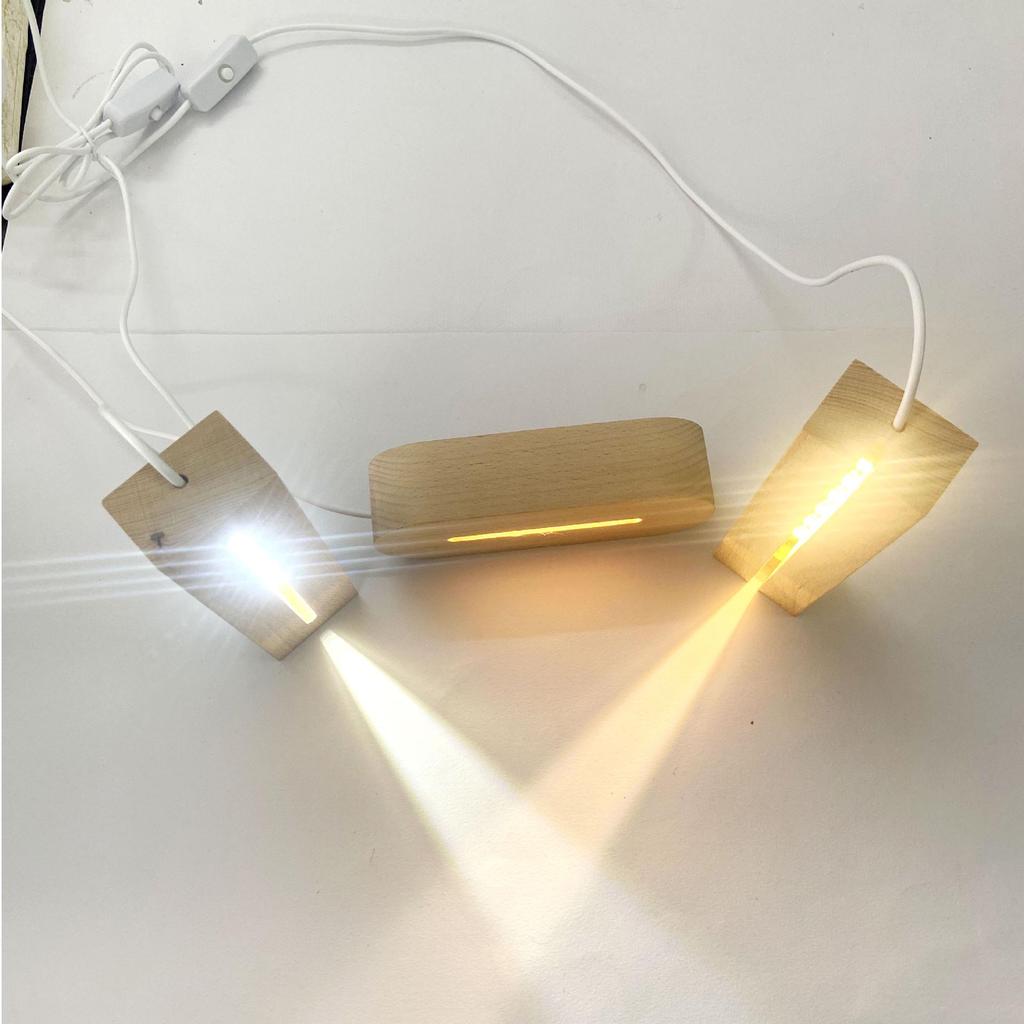 Beech Wood LED Luminous Acrylic Base Night Light Plug-in Stand
