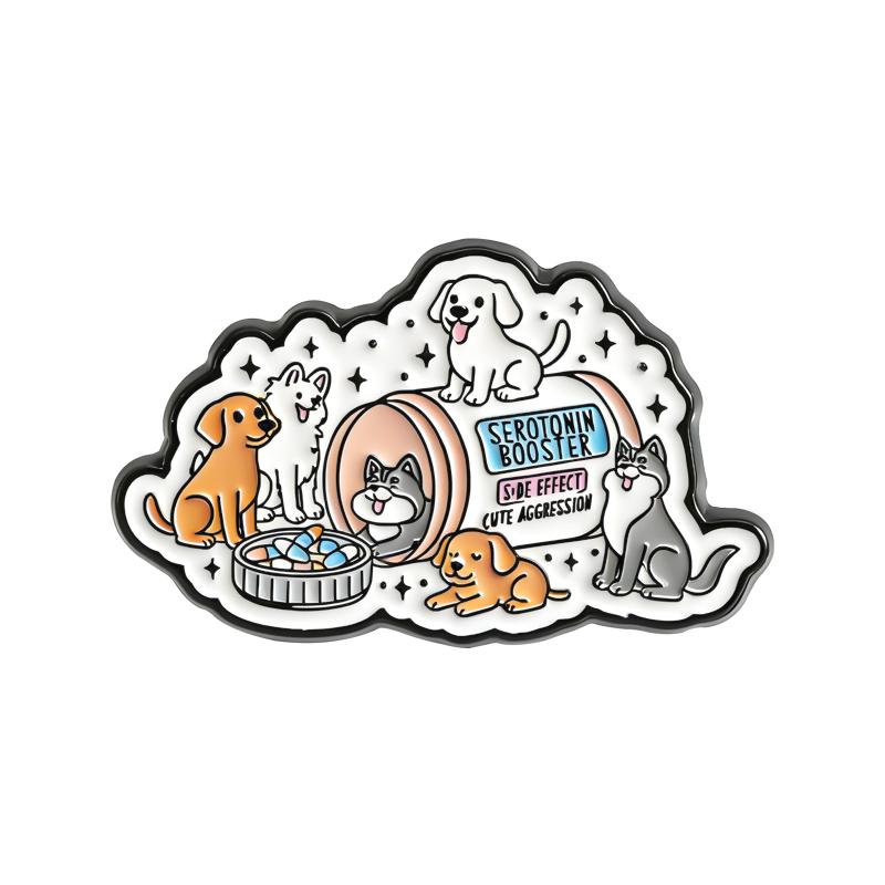 

Serotonin Booster Enamel Pins Dog Cat Books Brooches Lapel Badge Cartoon Healing Mental Health Reminder Jewelry Gift for Friends