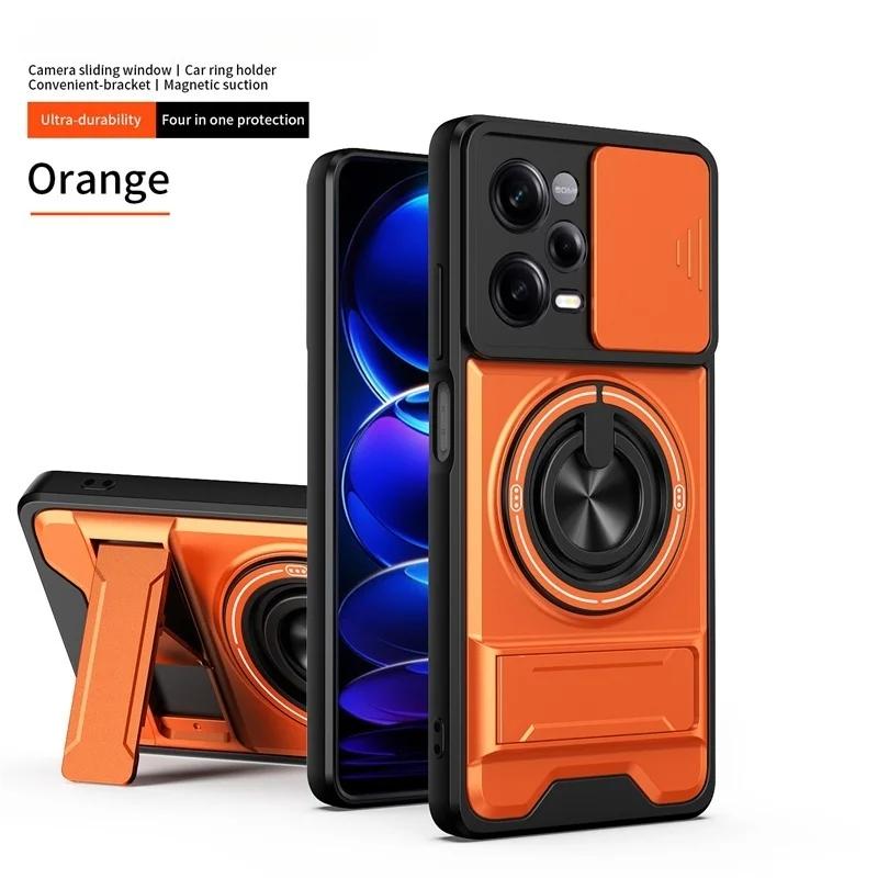 Slide Camera Lens Protector Case For Xiaomi Redmi Note 12 Pro 5G Note12 Pro+ 12S 4G Car Magnetic Ring Cover Stand Holder Fundas