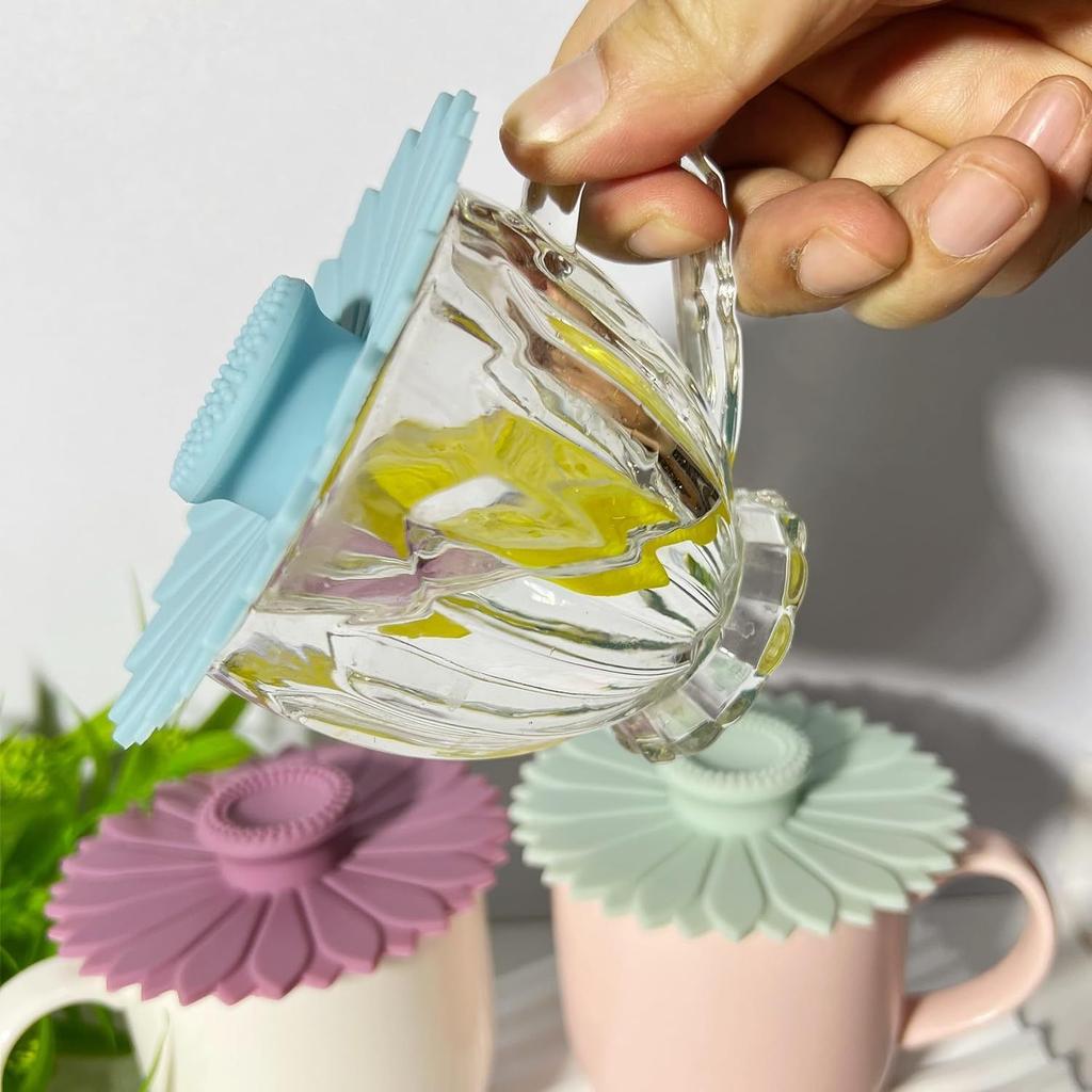 3pcs set of sunflower silicone cup covers, multi-functional silicone cup lids,sunflower silicone cup lids, dust proof and leak proof tea cup