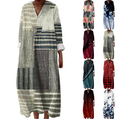 Rochie Casual și la Modă cu Gât în V, cu Mâneci Lungi, cu Imprimeu, Rochie cu Mâneci Lungi