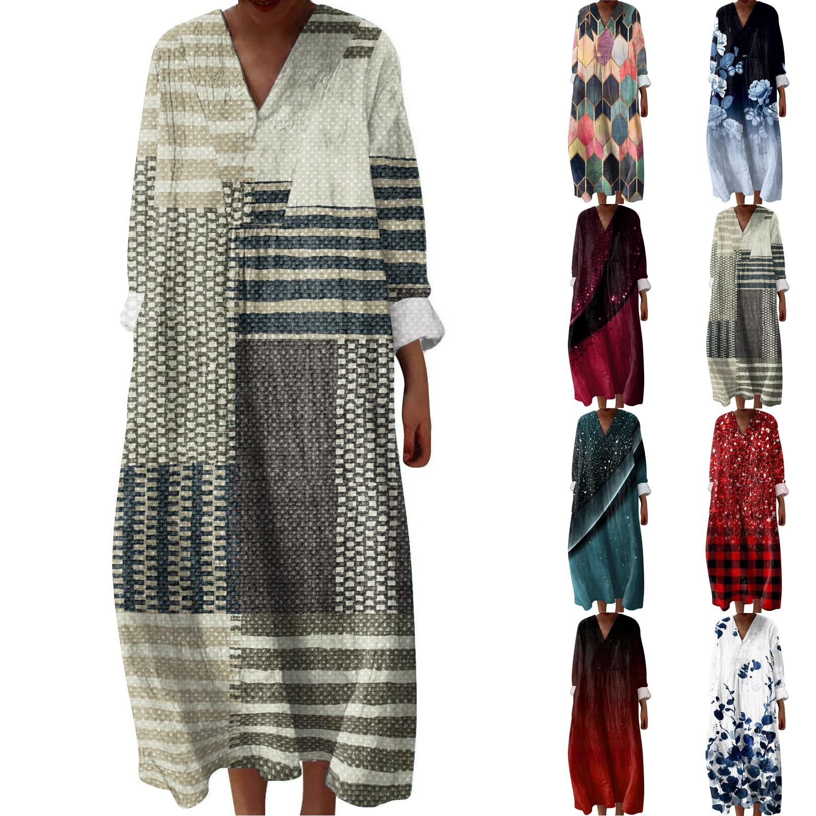 

Women s Casual And Fashionable V-Veck Printed Long Sleeved Dress Long Sleeved Dress M