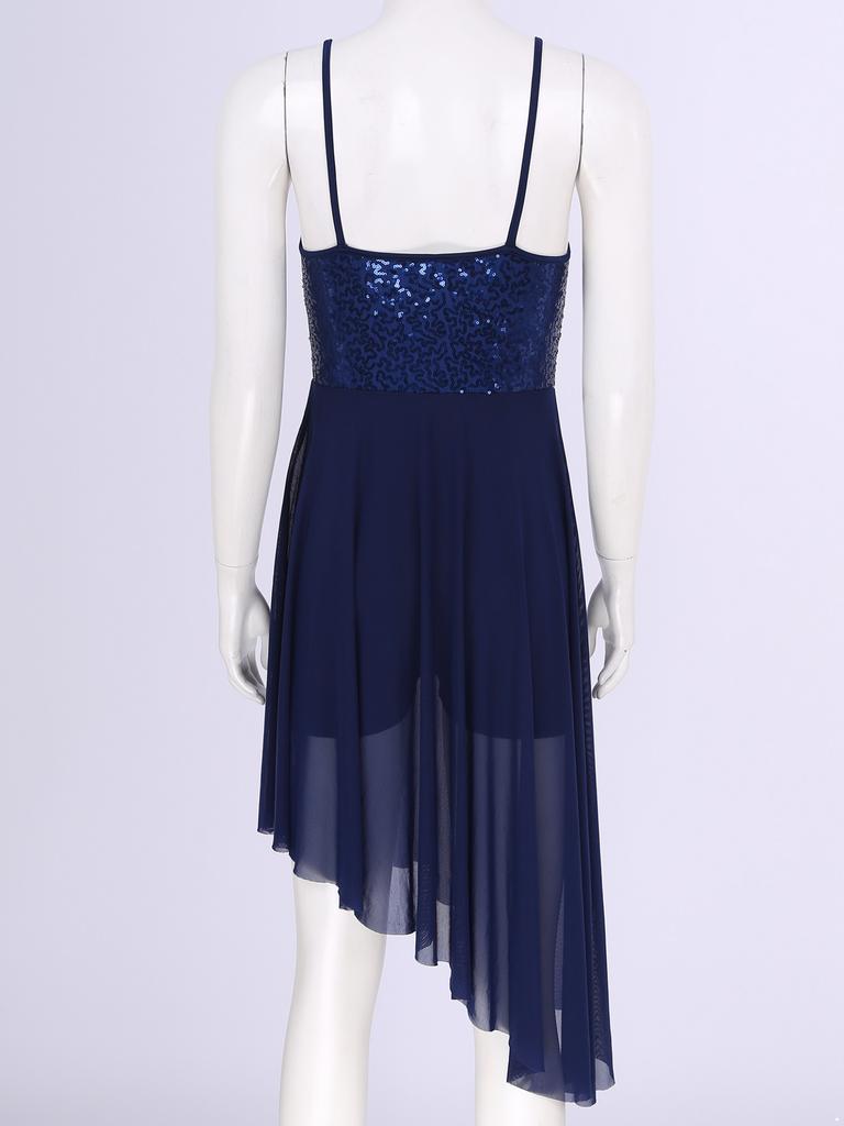 Rochie plisată pentru femei Costum de performanță de dans Rochie cu tivul asimetric cu paiete pentru Dans Latin Dans Liric