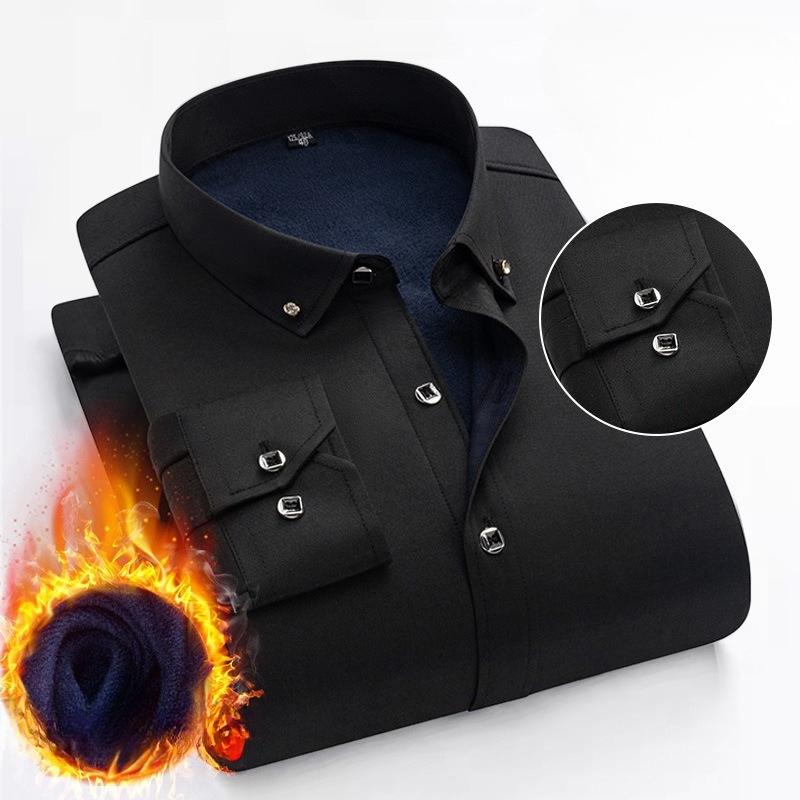 

Зимние рубашки на шерпе для мужчин, однотонные, с длинным рукавом, на пуговицах, флисовые платья-рубашки, мужские, деловые, повседневные, рабочие, теплые, терморубашки с карманами 45 чёрный