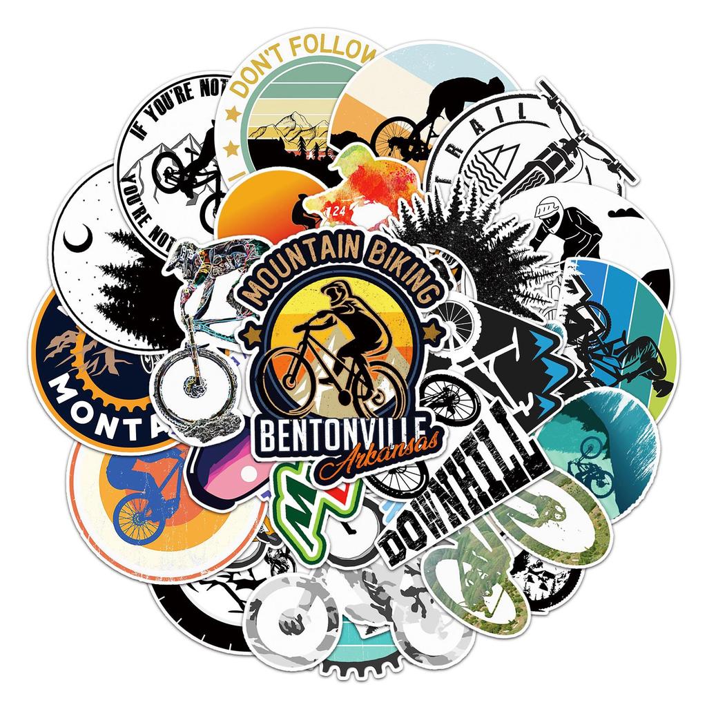 50 Mountain Bike Cartoon Graffiti Stickers: Cool Decor for Skateboards, Water Bottles & Suitcases