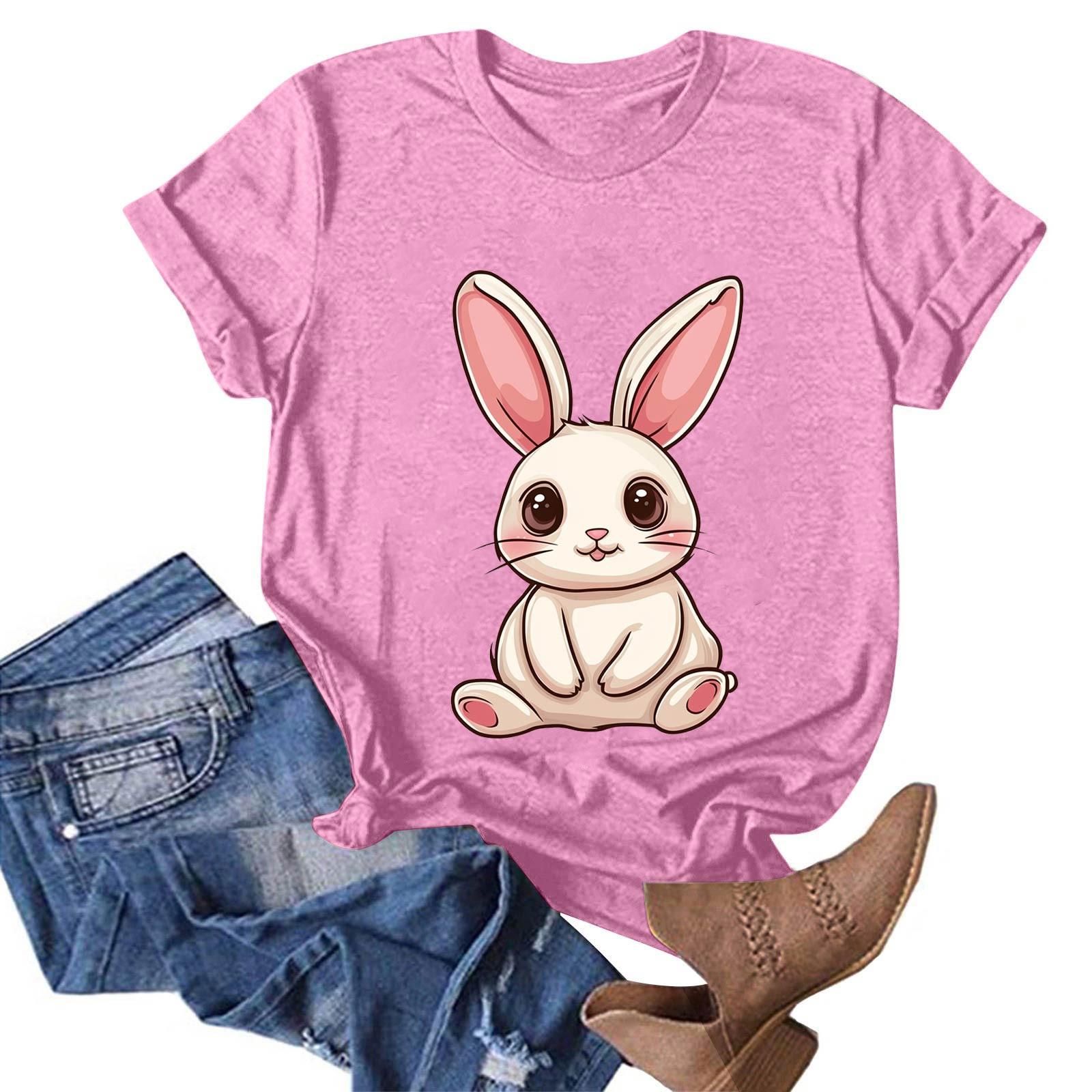 

Женская модная повседневная футболка с круглым вырезом и принтом, пуловер с короткими рукавами, топ L розовый