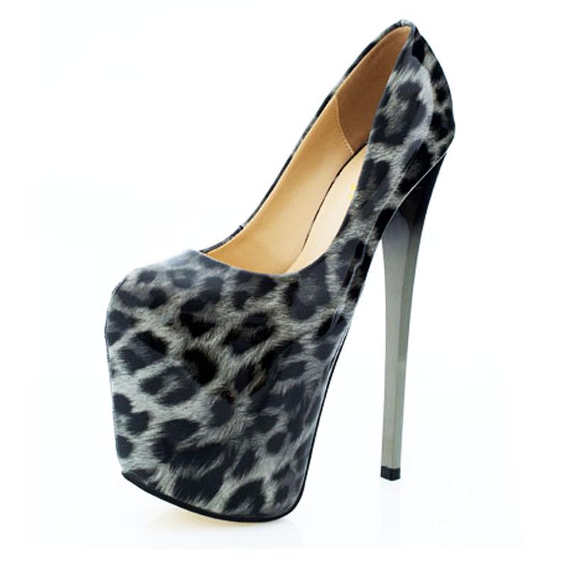 Scarpe con tacco da donna con plateau leopardato sexy, alla moda, con tacco alto 19 cm, punta tonda, di marca, fetish, scarpe da festa, taglia grande, 47