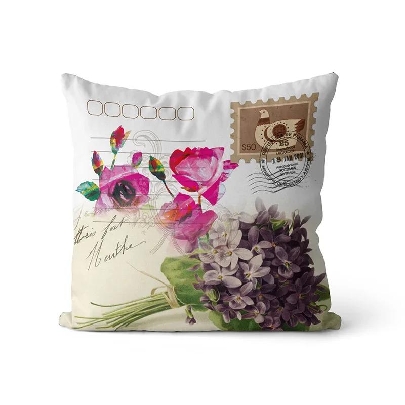 Happy Easter Day Purple Flower Pillow Case Hydrangea Lavender Rose Forest Pillowslip  Cushion Covers Sofa Living Room