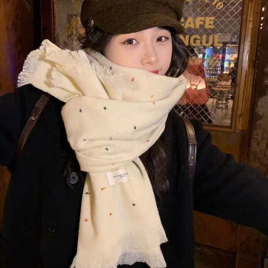 Rainbow Candy Beans Ideas Atmosphere Yarn New Korean Version Scarf Women's Winter Sweet Tassel Warm Imitation Cashmere Scarf