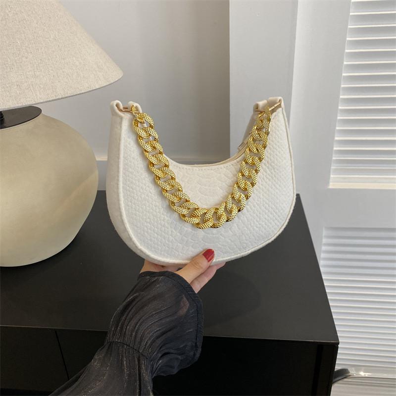 Fashionable Felt Bag Stylish Retro Simple Chain Crossbody Tote Underarm Handbag