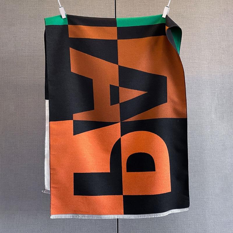 Autumn and winter new letter geometric splicing contrasting color scarf women's simple versatile neck protection scarf fashion decorative shawl