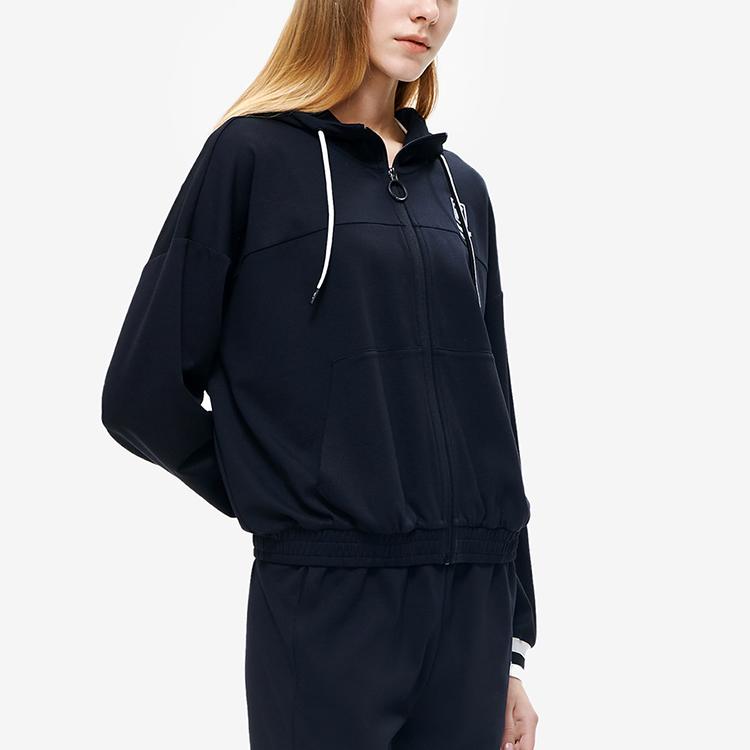 Fila Solid Color Casual Knit Hoodie Women Outerwear Black F11W229501F-BK