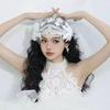 White Bride Headdress Lace Floral Wedding Headwear Romantic Bridal Hat  Banquet