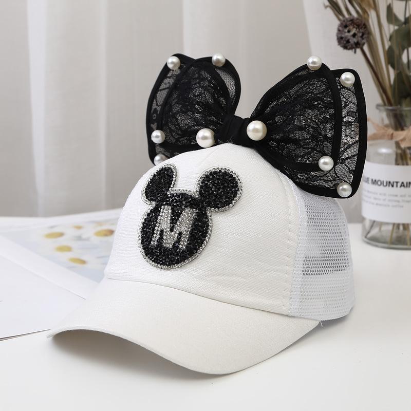 Children Big Bow cartoon Baseball Cap Cute Girls Pearl Snapback caps Sun Caps Mesh Rabbit Ear UV Protection Summer Hats boy