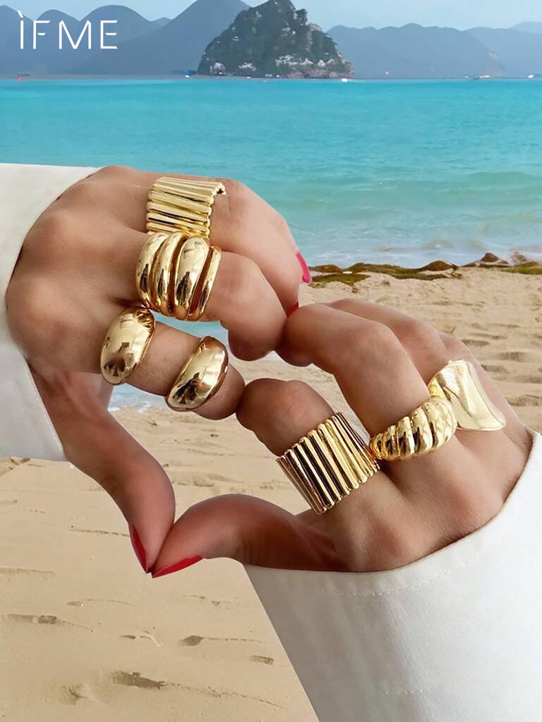 IF ME 8-piece set of exaggerated, sexy, irregular, geometric, smooth, glossy, fashionable and personalized ring set