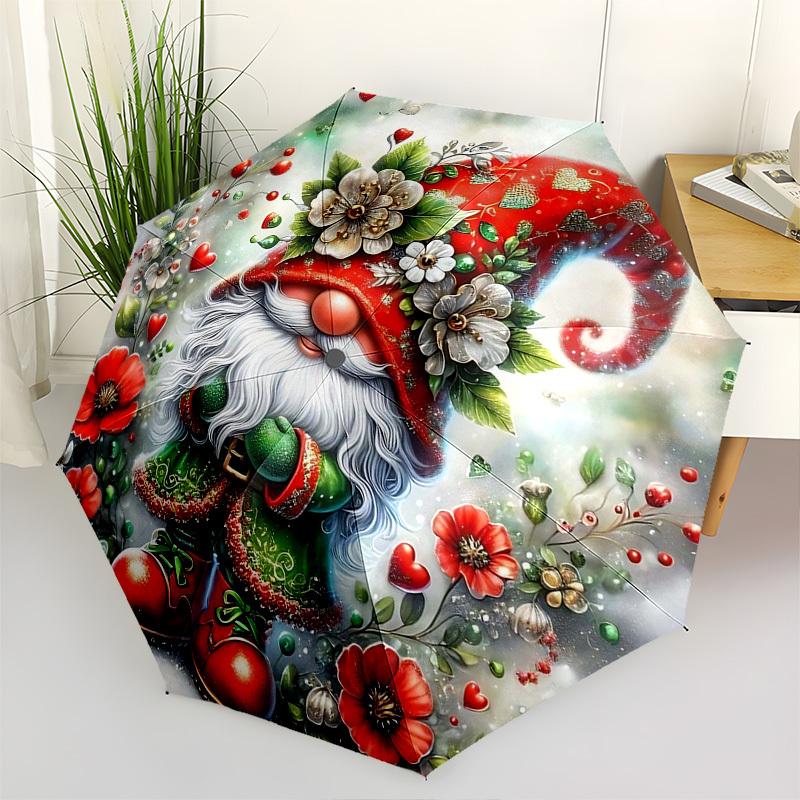 1pc Floral Fantasy Gnome Umbrella: Auto-Open Close Folding Design with 8-Bone Iron Frame, Perfect for Outdoor Festivals, Travel, Daily Use, and Gift G