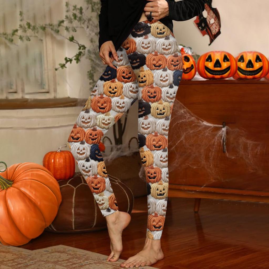 Damenhose mit Halloween-Aufdruck, dehnbare, weiche Hosen, lässige Schlafhose für zu Hause