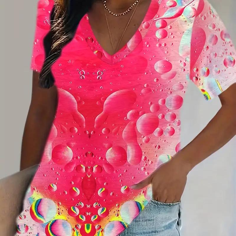 

Красочные пузыри Рисование Блузки Короткие рукава V-образный вырез Футболки Повседневные 8XL красный