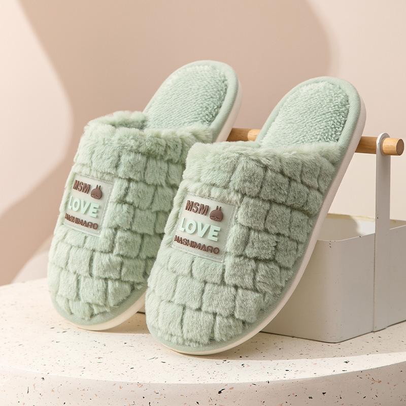 Cotton slippers women's autumn and winter home warmth plush indoor non-slip couple household floor slippers men's autumn and winter