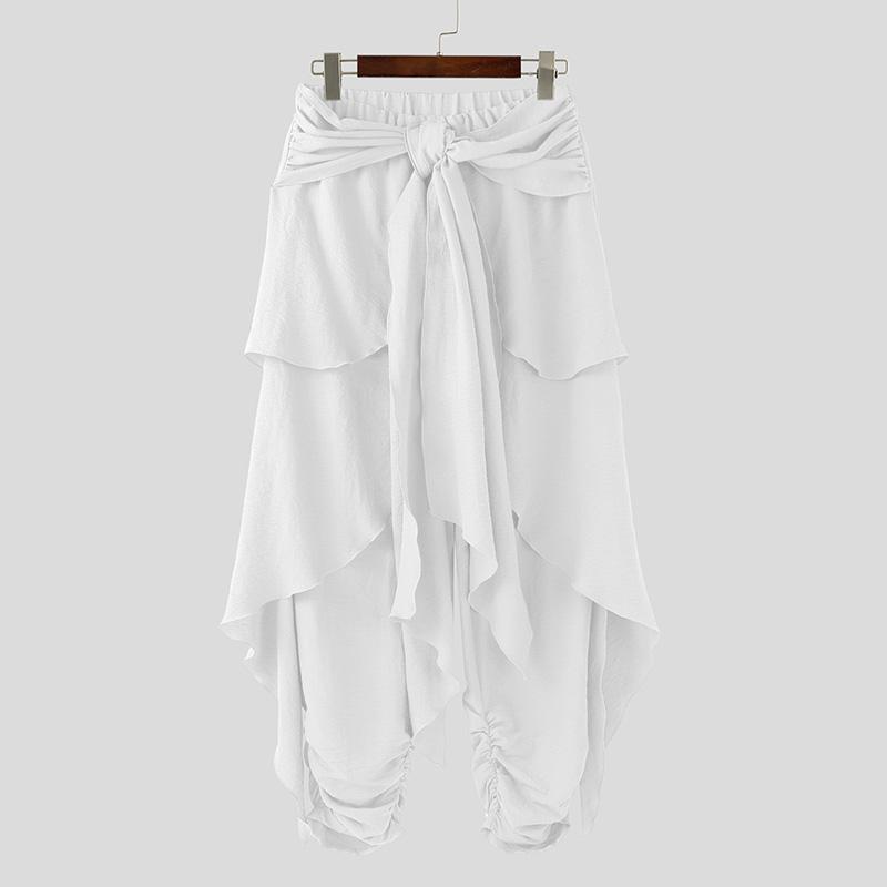 INCERUN Heren Elastische Taille Bandage Lagen Casual Losse Irreguliere Geplooide Harembroek 5XL